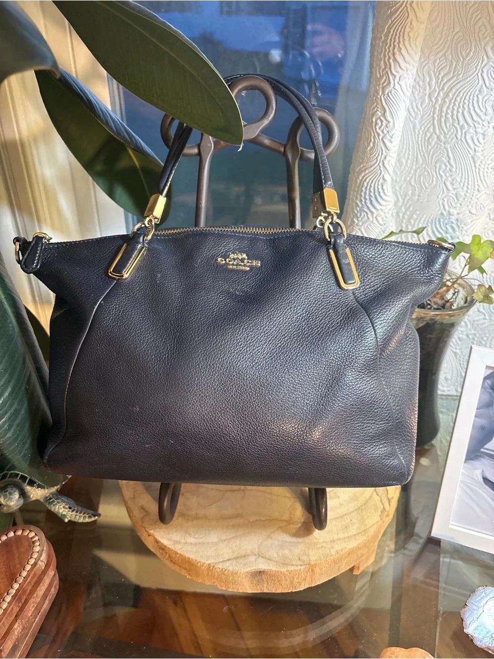 Coach Pebbled Leather Black Satchel Crossbody Bag Gold Hardware - Picture 1 of 9